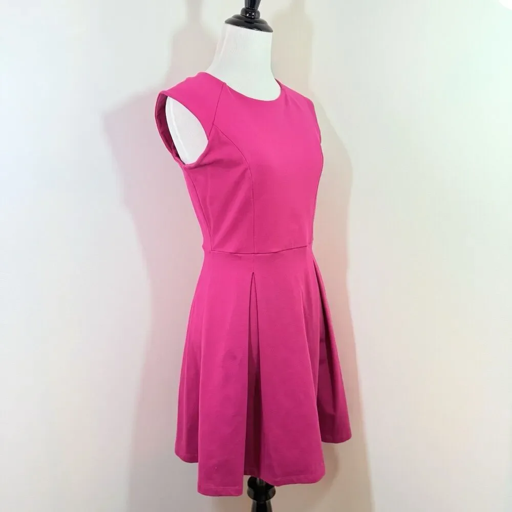 Susana Monaco Crew Neck Tank Dress Hot Pink Pleated M MSRP $155 - Picture 2 of 7